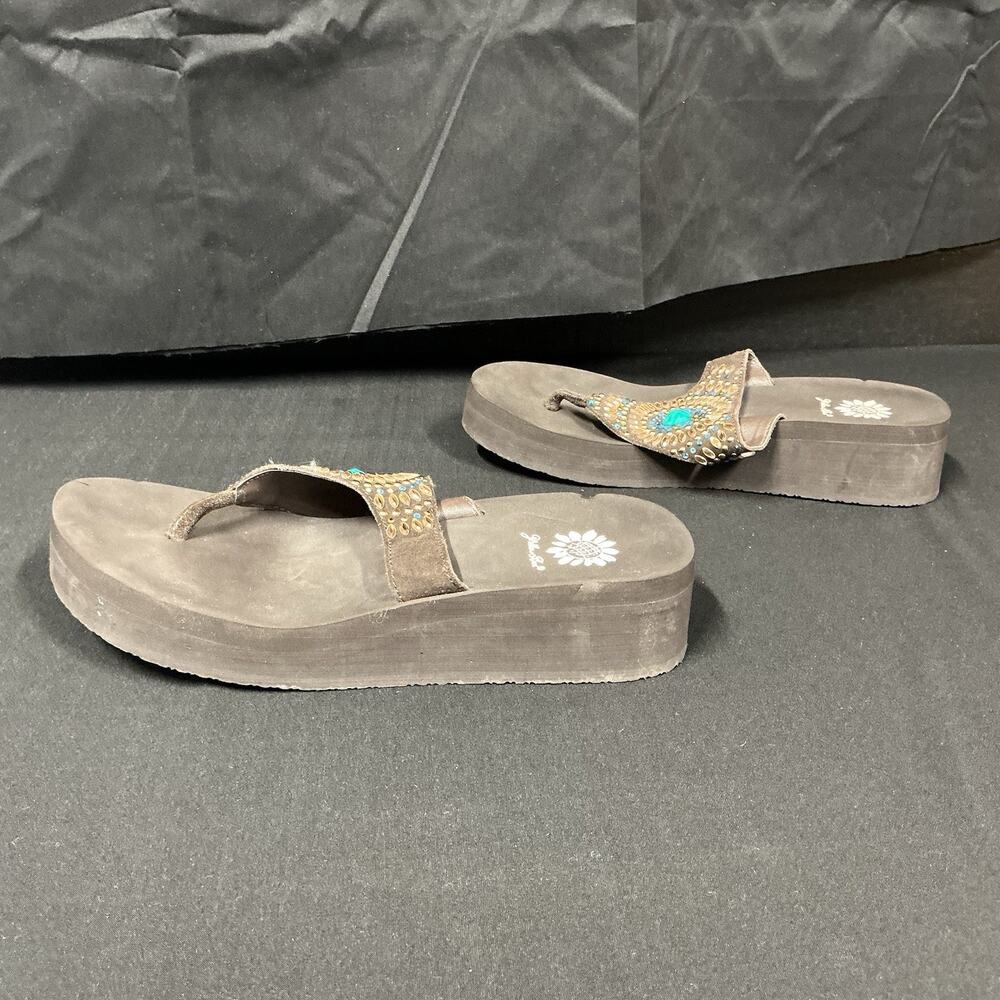 Yellow Box Leather Jovanna Wedge Rhinestone Sandals in Brown Size 8.5 EUC‎ - Picture 6 of 10